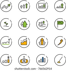 line vector icon set - growth arrow vector, arrows up, statistics, sproute, ipo, dollar chart, hoe