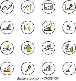 line vector icon set - growth arrow vector, arrows up, statistics, presentation chart, sproute, hand, career, rise, hoe