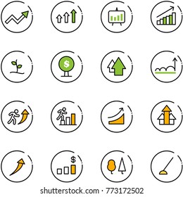 line vector icon set - growth arrow vector, arrows up, presentation chart, sproute, money tree, career, rise, dollar, forest, hoe
