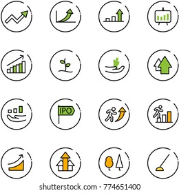 line vector icon set - growth arrow vector, presentation chart, sproute, hand, up, ipo, career, rise, arrows, forest, hoe