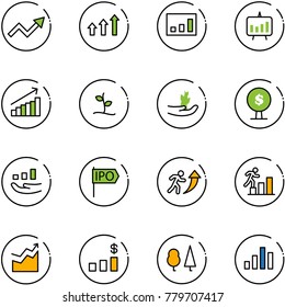 line vector icon set - growth arrow vector, arrows up, statistics, presentation chart, sprout, hand, money tree, ipo, career, dollar, forest