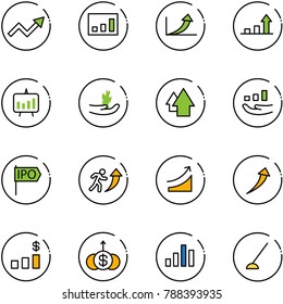 line vector icon set - growth arrow vector, statistics, presentation chart, hand sproute, up, ipo, career, rise, dollar, hoe