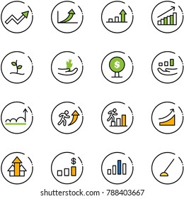 line vector icon set - growth arrow vector, sproute, hand, money tree, career, rise, arrows up, dollar chart, hoe