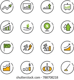 line vector icon set - growth arrow vector, statistics, presentation chart, hand sproute, money tree, up, ipo, career, rise, dollar, hoe