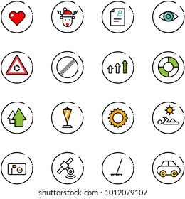 line vector icon set - heart vector, christmas deer hat, patient card, eye, round motion road sign, no limit, arrows up, circle chart, arrow, pennant, sun, reading, photo, satellite, rake, car