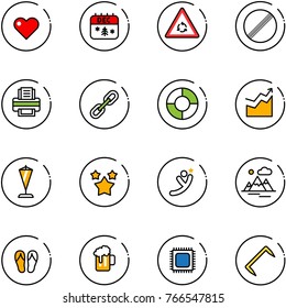 line vector icon set - heart vector, christmas calendar, round motion road sign, no limit, printer, link, circle chart, growth, pennant, stars, flying man, mountains, flip flops, beer, cpu, staple