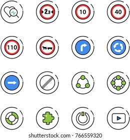line vector icon set - heart diagnosis vector, limited width road sign, speed limit 10, 40, 110, no cart horse, only right, circle, social, friends, lifebuoy, puzzle, standby, playback