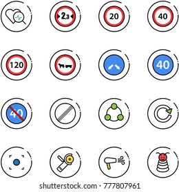 line vector icon set - heart diagnosis vector, limited width road sign, speed limit 20, 40, 120, no cart horse, detour, minimal, end, social, reload, record button, Angular grinder, dryer