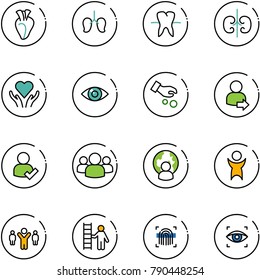 line vector icon set - heart vector, lungs, tooth, kidneys, care, eye, investment, user login, check, group, man globe, success, team leader, opportunity, fingerprint scanner