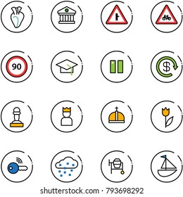 line vector icon set - heart vector, bank, intersection road sign, for moto, speed limit 90, graduate hat, pause, dollar reload, pawn, king, crown, tulip, wireless key, snow, cocncrete mixer