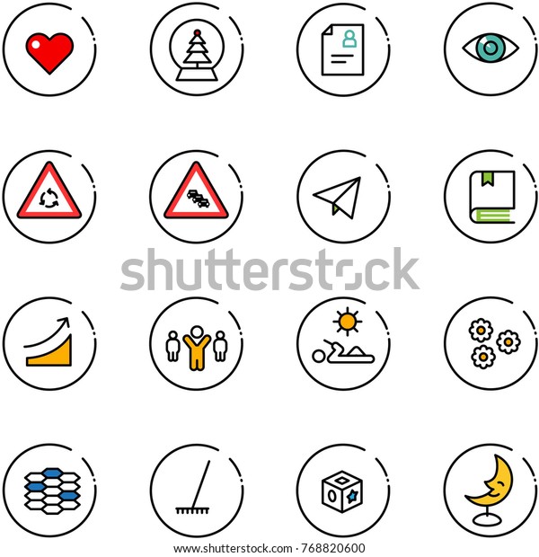 line
vector icon set - heart vector, snowball tree, patient card, eye,
round motion road sign, multi lane traffic, paper fly, book, rise,
team leader, reading, flower, carbon, rake, cube
toy