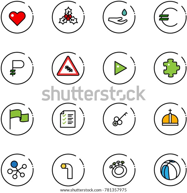 line vector icon set\
- heart vector, holly, drop hand, euro, ruble, multi lane traffic\
road sign, play, puzzle, flag, list, key, crown, molecule, allen,\
beanbag, basketball