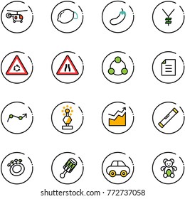 line vector icon set - helicopter vector, lemon, eggplant, yen, round motion road sign, narrows, social, document, chart point arrow, award, growth, level, beanbag, car, bear toy