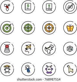line vector icon set - holly vector, annual report, end speed limit road sign, target, butterfly, pyramid toy, kite, dinosaur, cube, doll, monster, giraffe