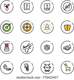 line vector icon set - holly vector, annual report, end speed limit road sign, target, star man, butterfly, pyramid toy, dinosaur, cube, horn, constructor blocks, doll, monster, giraffe