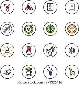 line vector icon set - holly vector, annual report, end speed limit road sign, target, star man, pyramid toy, dinosaur, cube, horn, doll, giraffe
