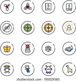 line vector icon set - holly vector, annual report, end speed limit road sign, target, star man, butterfly, pyramid toy, cube, horn, doll, monster, giraffe