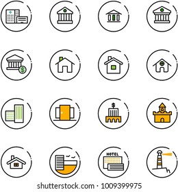 line vector icon set - hospital building vector, bank, account, home, doors, sand fort, hotel, sea, lighthouse