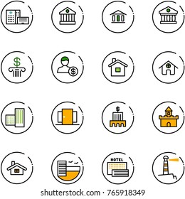 line vector icon set - hospital building vector, bank, account, home, doors, sand fort, hotel, sea, lighthouse