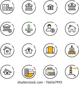 line vector icon set - hospital building vector, bank, account, home, doors, hotel, sea, lighthouse