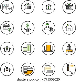 line vector icon set - hospital building vector, bank, account, home, doors, hotel, sea, lighthouse