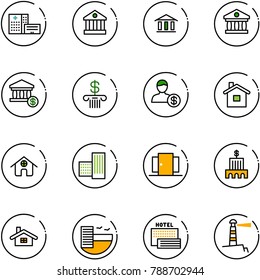 line vector icon set - hospital building vector, bank, account, home, doors, hotel, sea, lighthouse