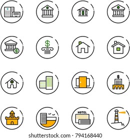 line vector icon set - hospital building vector, bank, account, home, doors, sand fort, hotel, sea, lighthouse