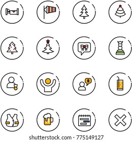 line vector icon set - hotel vector, side wind, christmas tree, bow message, chess queen, winner, success, money dialog, drink, life vest, beer, terms plan, delete