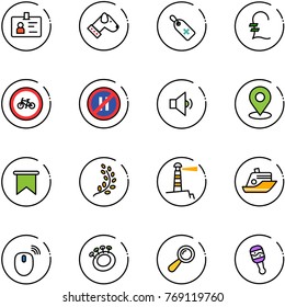 line vector icon set - identity vector, dog, medical label, pound, no bike road sign, parking even, low volume, map pin, flag, golden branch, lighthouse, cruiser, mouse wireless, beanbag