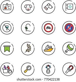 line vector icon set - identity vector, dog, first aid room, no alcohol sign, pound, bike road, parking even, flag, golden branch, cruiser, beanbag, shovel bucket