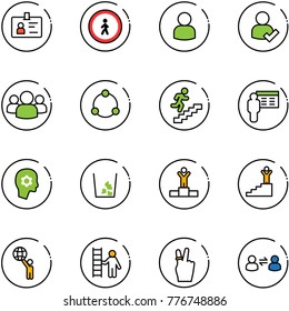 line vector icon set - identity vector, no pedestrian road sign, user, check, group, community, career, presentation, brain work, garbage, winner, success, world, opportunity, victory