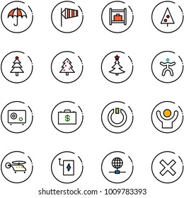 line vector icon set - insurance vector, side wind, baggage room, christmas tree, gymnastics, safe, money case, standby, success, helicopter, power bank, globe, delete