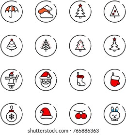 line vector icon set - insurance vector, clouds, christmas tree, santa claus, sock, glove, ball, hat, rowanberry, toy rabbit