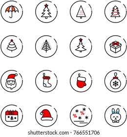 line vector icon set - insurance vector, christmas tree, gift, santa claus, sock, glove, ball, calendar, hat, sale, toy rabbit