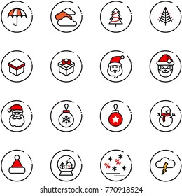 line vector icon set - insurance vector, clouds, christmas tree, gift, santa claus, ball, snowman, hat, snowball house, sale, storm
