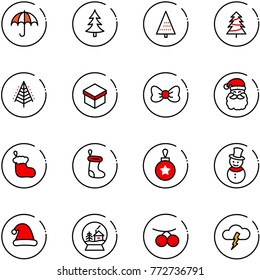 line vector icon set - insurance vector, christmas tree, gift, bow, santa claus, sock, ball, snowman, hat, snowball house, rowanberry, storm