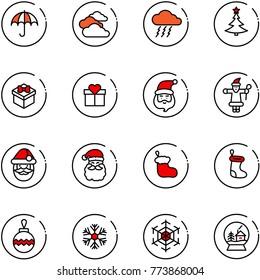 line vector icon set - insurance vector, clouds, storm, christmas tree, gift, santa claus, sock, ball, snowflake, snowball house