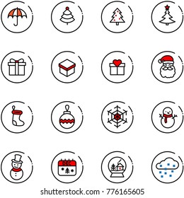 line vector icon set - insurance vector, christmas tree, gift, santa claus, sock, ball, snowflake, snowman, calendar, snowball house, snow
