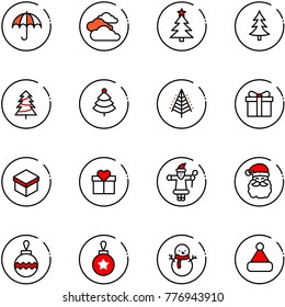 line vector icon set - insurance vector, clouds, christmas tree, gift, santa claus, ball, snowman, hat
