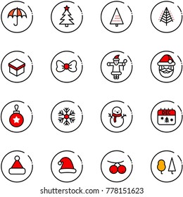 line vector icon set - insurance vector, christmas tree, gift, bow, santa claus, ball, snowflake, snowman, calendar, hat, rowanberry, forest