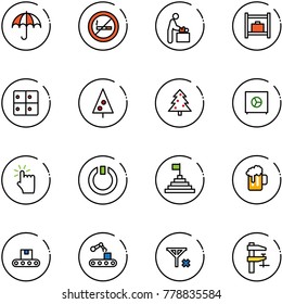 line vector icon set - insurance vector, no smoking sign, baby room, baggage, christmas tree, safe, hand touch, standby, pyramid flag, beer, conveyor, signal, clamp