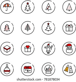 line vector icon set - insurance vector, christmas tree, gift, santa claus, ball, calendar, snowball house, flippers