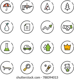line vector icon set - insurance vector, boarding passengers, christmas tree, pear, document, growth arrow, agreement, flask, car, up, crown, lounger, beanbag, baseball bat, bear toy