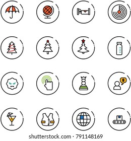 line vector icon set - insurance vector, globe, hotel, radar, christmas tree, vial, virus, hand cursor, chess queen, money dialog, drink, life vest, conveyor
