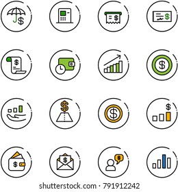 Line Vector Icon Set - Insurance Vector, Atm, Receipt, Check, Account History, Wallet Time, Growth, Dollar, Chart, Finance Management, Mail, Money Dialog