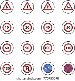 Line Vector Icon Set - Intersection Vector Road Sign, Cow, Speed Limit 10, 20, 40, 50, 60, 90, 100, 110, 130, No Turn Back, End Minimal, Stop