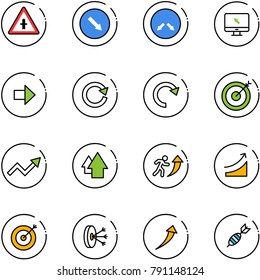 Line Vector Icon Set - Intersection Vector Road Sign, Detour, Monitor Cursor, Right Arrow, Reload, Redo, Target, Growth, Up, Career, Rise, Solution, Dart