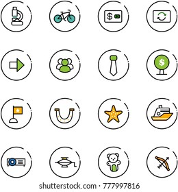 line vector icon set - lab vector, bike, credit card, exchange, right arrow, group, tie, money tree, flag, luck, starfish, cruiser, projector, jack, bear toy, bow