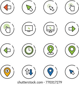line vector icon set - left arrow vector, cursor, hand touch, monitor, right, time, map pin, atm, up down arrows, navigation