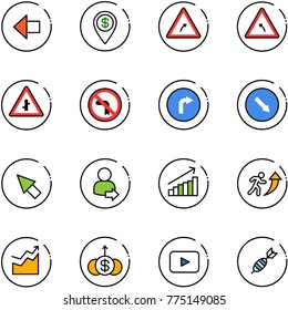 Line Vector Icon Set - Left Arrow Vector, Dollar Pin, Turn Right Road Sign, Intersection, No, Only, Detour, Cursor, User Login, Growth, Career, Playback, Dart